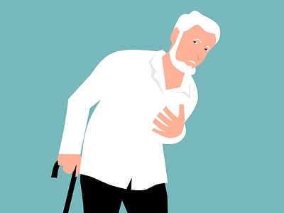 animated old man holding chest due to stroke